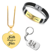 Load image into Gallery viewer, Faith Over Fear ❤️ Customized Bundle! Necklace + Bracelet + Keychain ❤️
