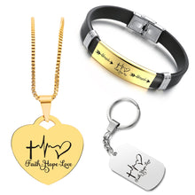 Load image into Gallery viewer, Faith Hope Love ❤️ Customized Bundle! Necklace + Bracelet + Keychain ❤️
