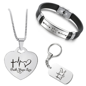 Faith Hope Love ❤️ Customized Bundle! Necklace + Bracelet + Keychain ❤️