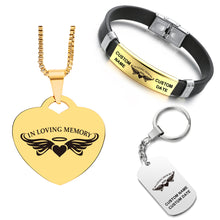 Load image into Gallery viewer, In Loving Memory ❤️ Customized Bundle! Necklace + Bracelet + Keychain ❤️
