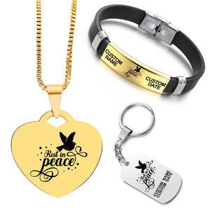 Rest In Peace ❤️ Customized Bundle! Necklace + Bracelet + Keychain ❤️